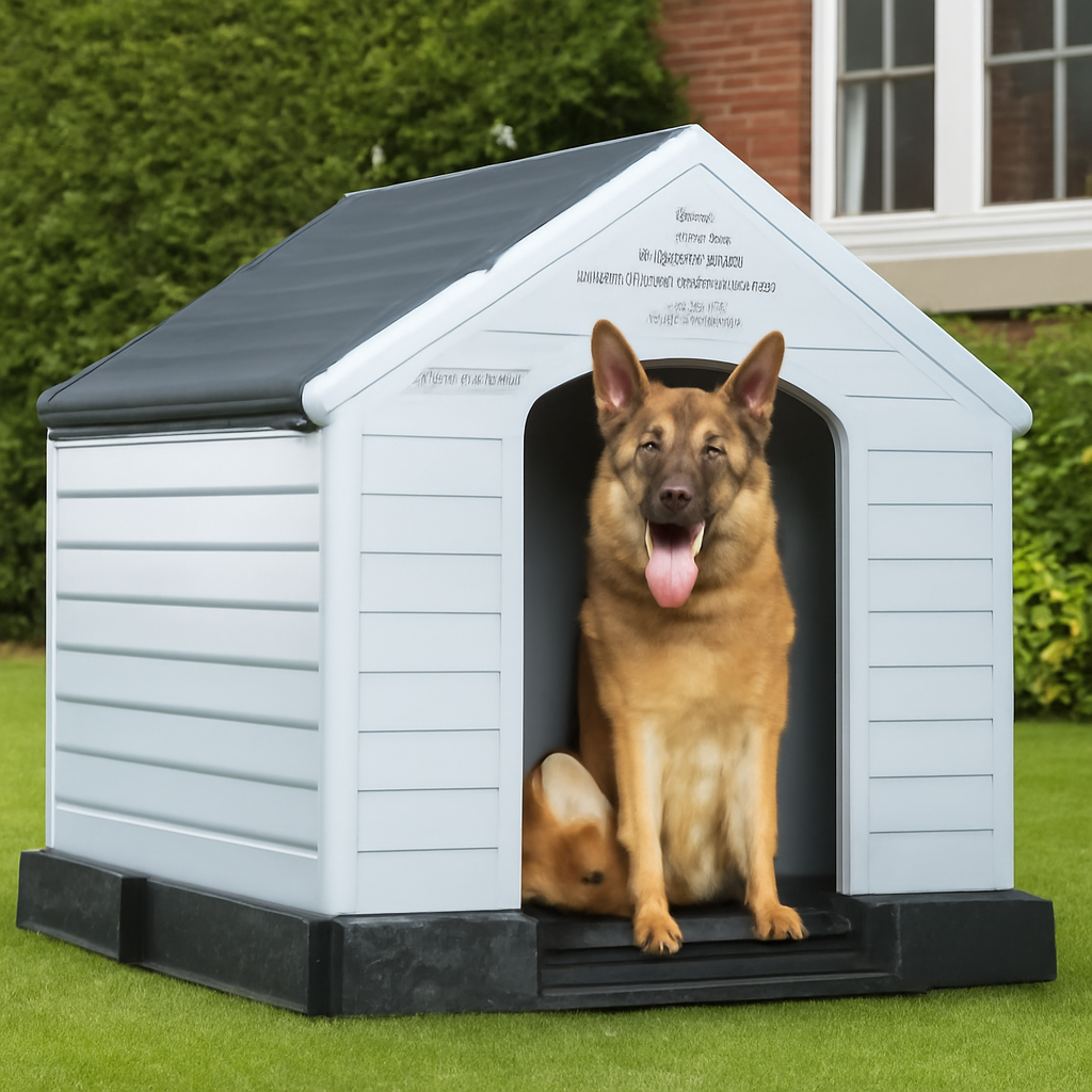 Durable Waterproof Plastic Dog House for Small to Large Sized Dogs, Indoor Outdoor Doghouse Puppy Shelter with Elevated Floor