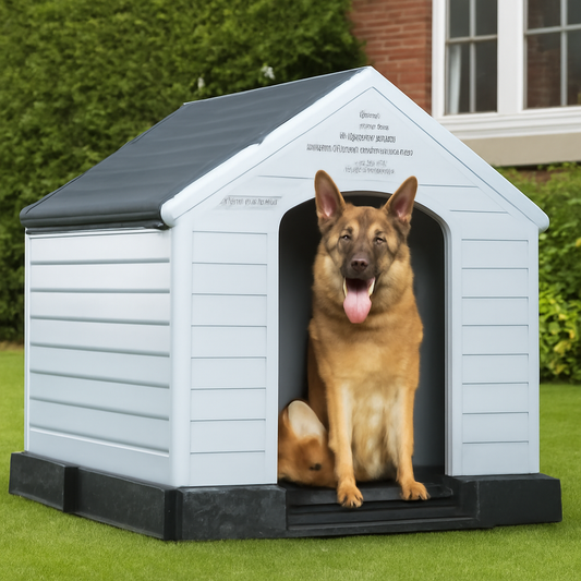 Durable Waterproof Plastic Dog House for Small to Large Sized Dogs, Indoor Outdoor Doghouse Puppy Shelter with Elevated Floor