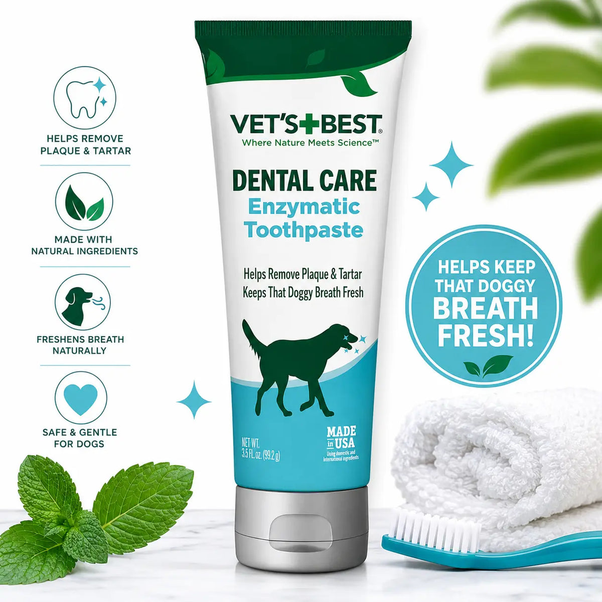 Vet's Best Enzymatic Dog Toothpaste – Fresh Breath Tartar & Plaque Control 3.5oz