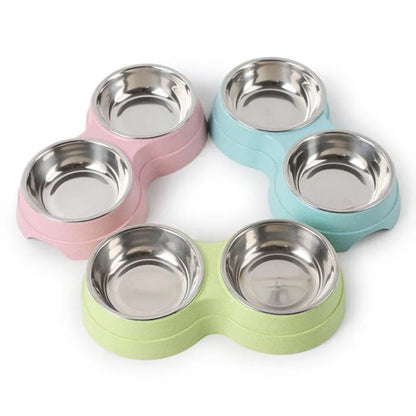 Double Bowls Stainless Steel Pet Feeder Dish Drinking Water Food Tray Cat Puppy Feeding Supplies 2024 New