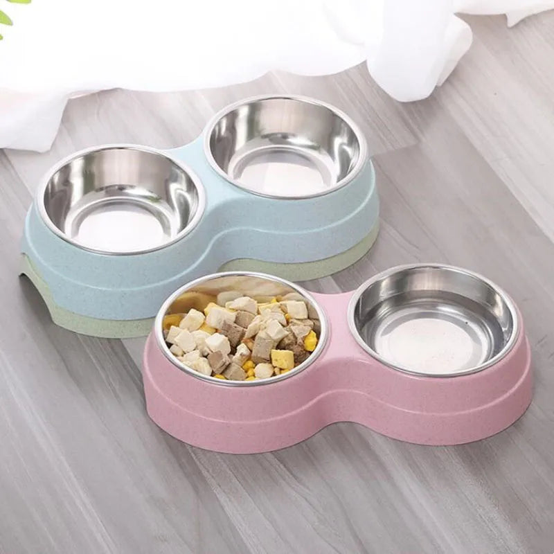 Double Bowls Stainless Steel Pet Feeder Dish Drinking Water Food Tray Cat Puppy Feeding Supplies 2024 New