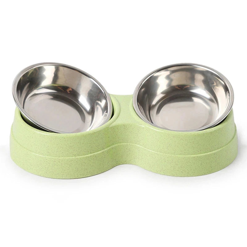 Double Bowls Stainless Steel Pet Feeder Dish Drinking Water Food Tray Cat Puppy Feeding Supplies 2024 New