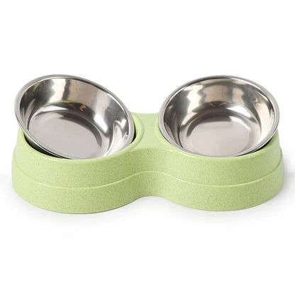 Double Bowls Stainless Steel Pet Feeder Dish Drinking Water Food Tray Cat Puppy Feeding Supplies 2024 New
