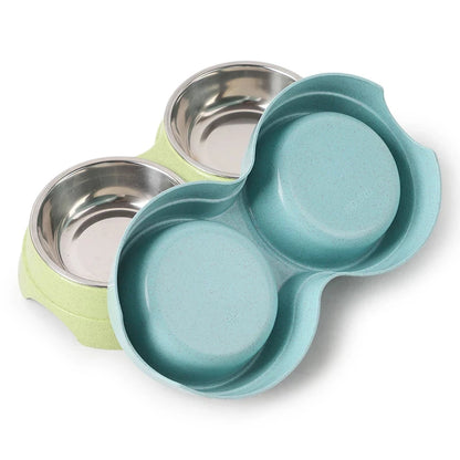 Double Bowls Stainless Steel Pet Feeder Dish Drinking Water Food Tray Cat Puppy Feeding Supplies 2024 New