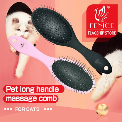 Fenice Pet Hair Trimmer Comb Dog Cat Grooming Supply Brush Slicker Tool Open Knot Steel Needle Comb Long Hair Pet  Brush