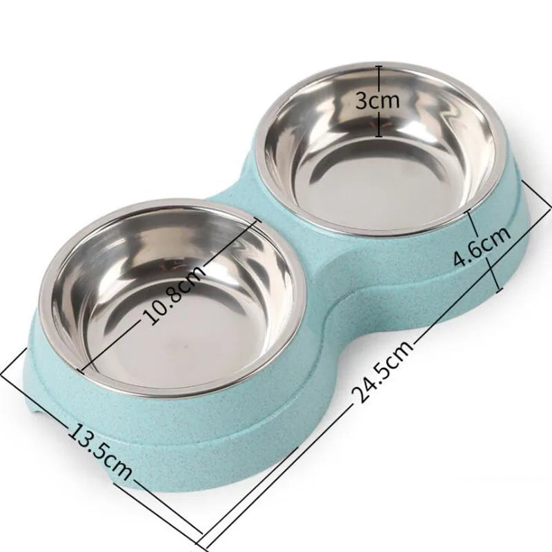 Double Bowls Stainless Steel Pet Feeder Dish Drinking Water Food Tray Cat Puppy Feeding Supplies 2024 New