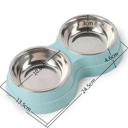 Double Bowls Stainless Steel Pet Feeder Dish Drinking Water Food Tray Cat Puppy Feeding Supplies 2024 New