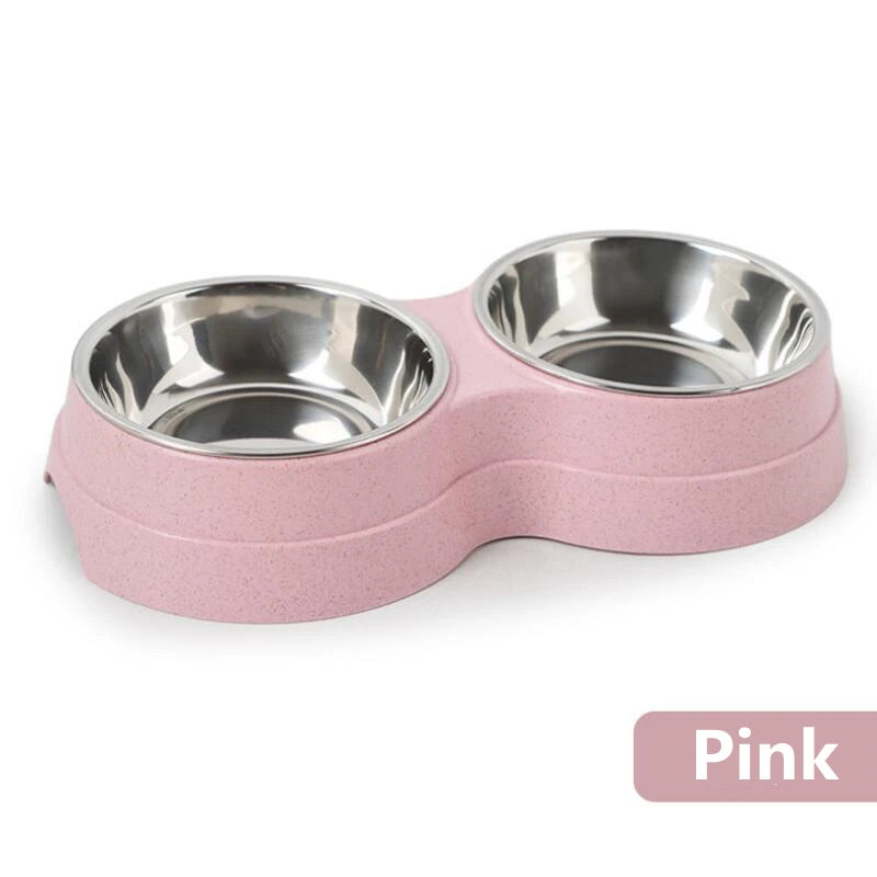 Double Bowls Stainless Steel Pet Feeder Dish Drinking Water Food Tray Cat Puppy Feeding Supplies 2024 New