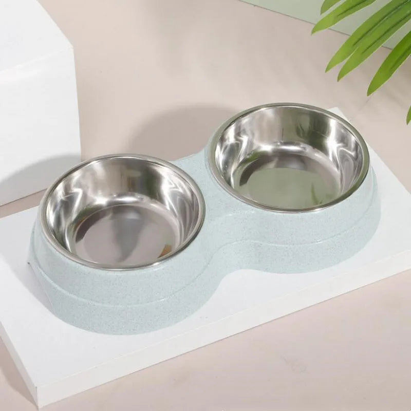 Double Bowls Stainless Steel Pet Feeder Dish Drinking Water Food Tray Cat Puppy Feeding Supplies 2024 New