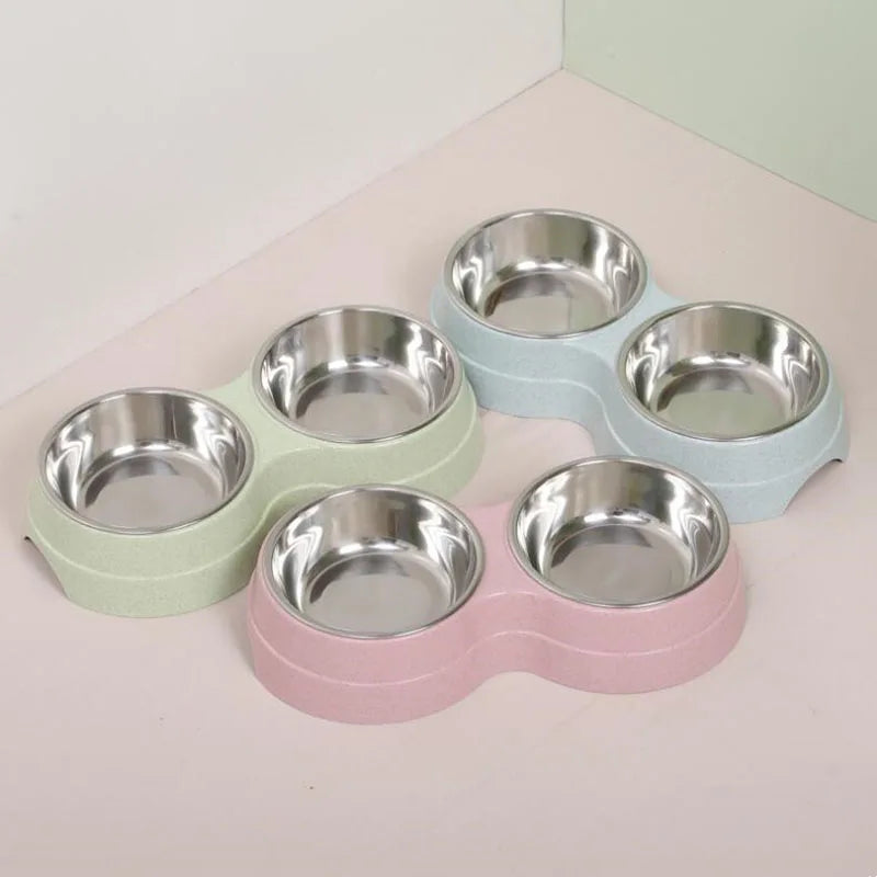 Double Bowls Stainless Steel Pet Feeder Dish Drinking Water Food Tray Cat Puppy Feeding Supplies 2024 New