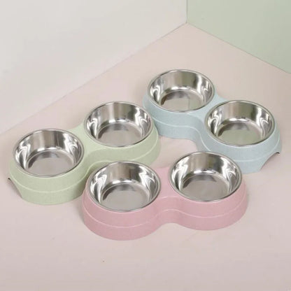 Double Bowls Stainless Steel Pet Feeder Dish Drinking Water Food Tray Cat Puppy Feeding Supplies 2024 New