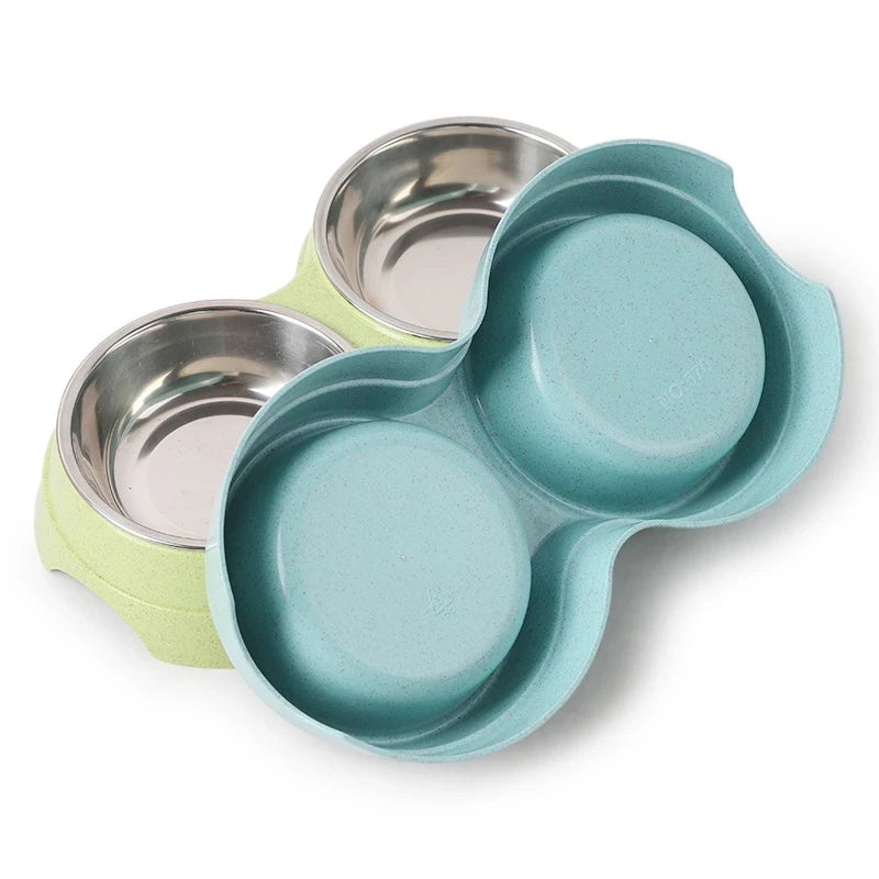 Double Bowls Stainless Steel Pet Feeder Dish Drinking Water Food Tray Cat Puppy Feeding Supplies 2024 New