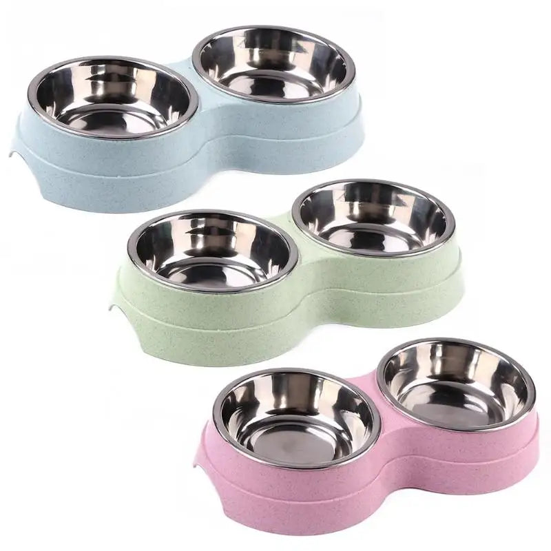 Double Bowls Stainless Steel Pet Feeder Dish Drinking Water Food Tray Cat Puppy Feeding Supplies 2024 New