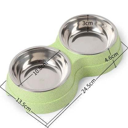 Double Bowls Stainless Steel Pet Feeder Dish Drinking Water Food Tray Cat Puppy Feeding Supplies 2024 New