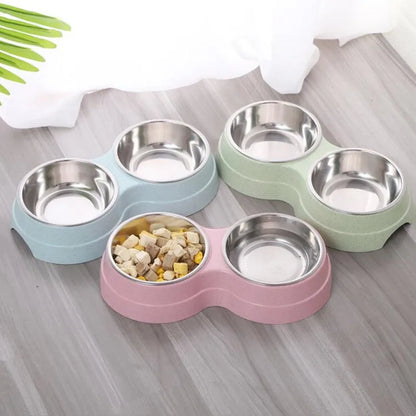 Double Bowls Stainless Steel Pet Feeder Dish Drinking Water Food Tray Cat Puppy Feeding Supplies 2024 New