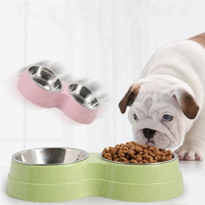 Double Bowls Stainless Steel Pet Feeder Dish Drinking Water Food Tray Cat Puppy Feeding Supplies 2024 New
