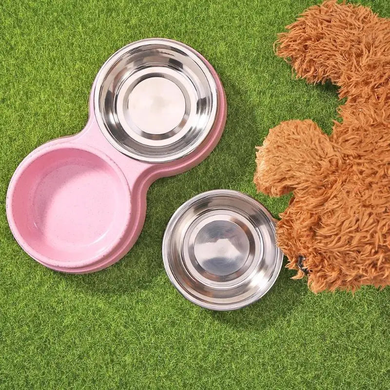 Double Bowls Stainless Steel Pet Feeder Dish Drinking Water Food Tray Cat Puppy Feeding Supplies 2024 New