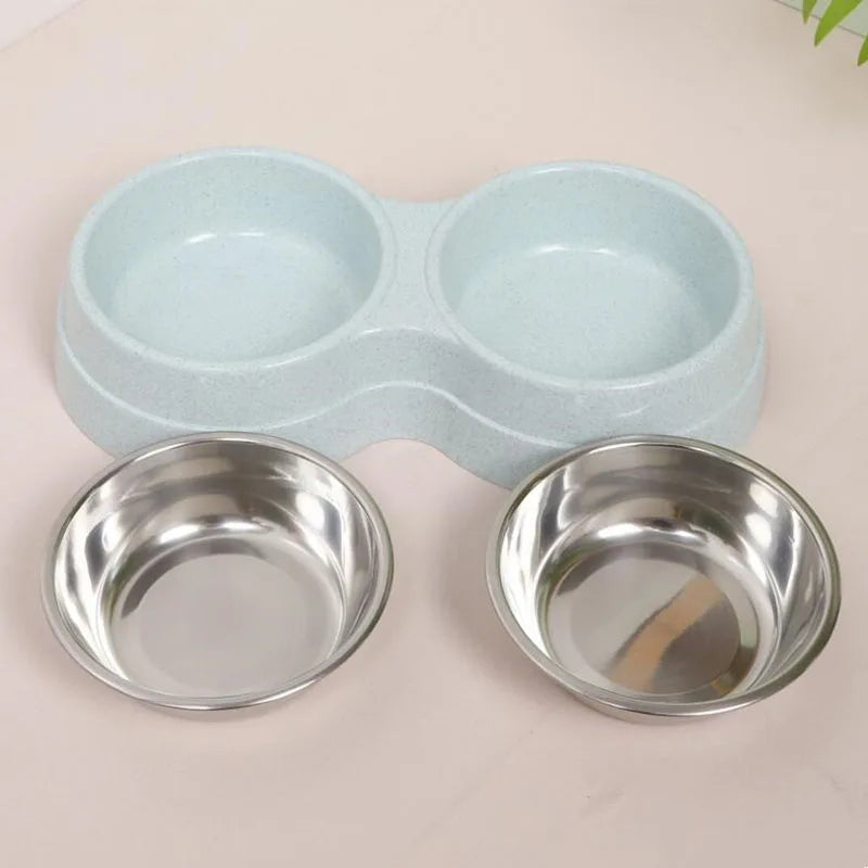 Double Bowls Stainless Steel Pet Feeder Dish Drinking Water Food Tray Cat Puppy Feeding Supplies 2024 New