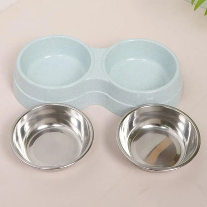 Double Bowls Stainless Steel Pet Feeder Dish Drinking Water Food Tray Cat Puppy Feeding Supplies 2024 New