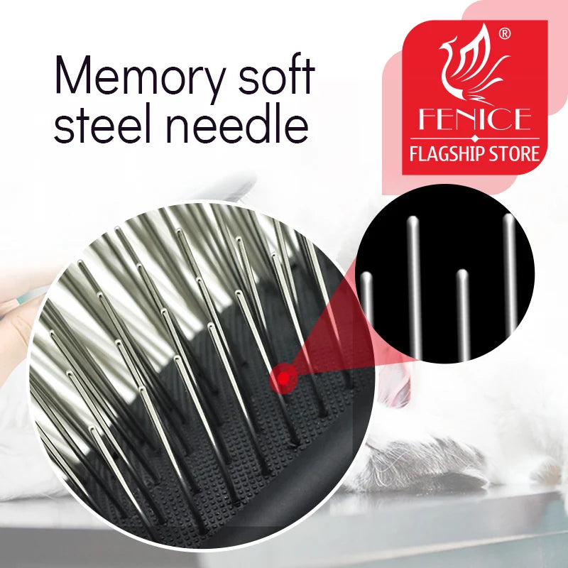 Fenice Pet Hair Trimmer Comb Dog Cat Grooming Supply Brush Slicker Tool Open Knot Steel Needle Comb Long Hair Pet  Brush