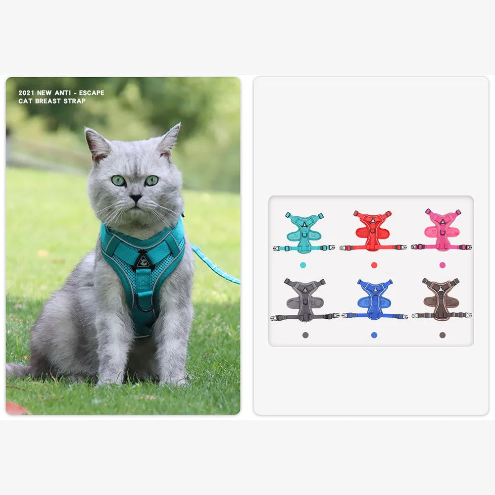 Cat Harness Escape Proof Breathable Cat Harness and Leash for Walking Outdoor Easy Control Pet Dog Cat Leash Reflective Harness
