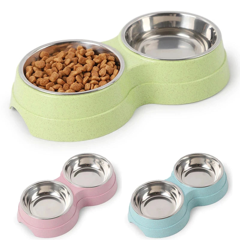Double Bowls Stainless Steel Pet Feeder Dish Drinking Water Food Tray Cat Puppy Feeding Supplies 2024 New