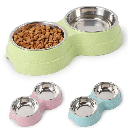 Double Bowls Stainless Steel Pet Feeder Dish Drinking Water Food Tray Cat Puppy Feeding Supplies 2024 New