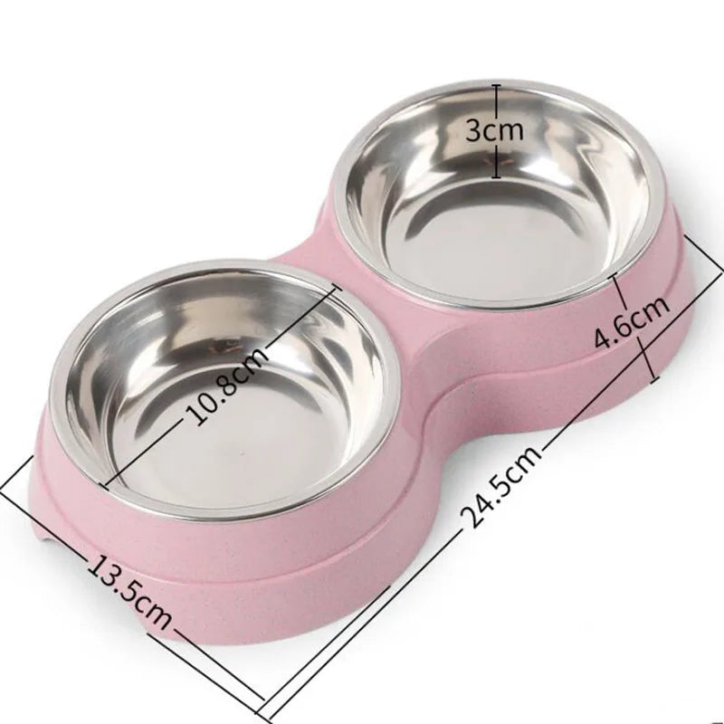 Double Bowls Stainless Steel Pet Feeder Dish Drinking Water Food Tray Cat Puppy Feeding Supplies 2024 New