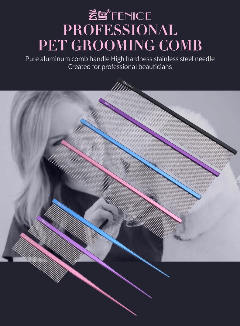 Fenice Metal Comb for Dogs Stainless Steel Pet Dog Cat Pin Comb Hair Brush Hairbrush Flea Comb Pets Acessorios Pet Grooming