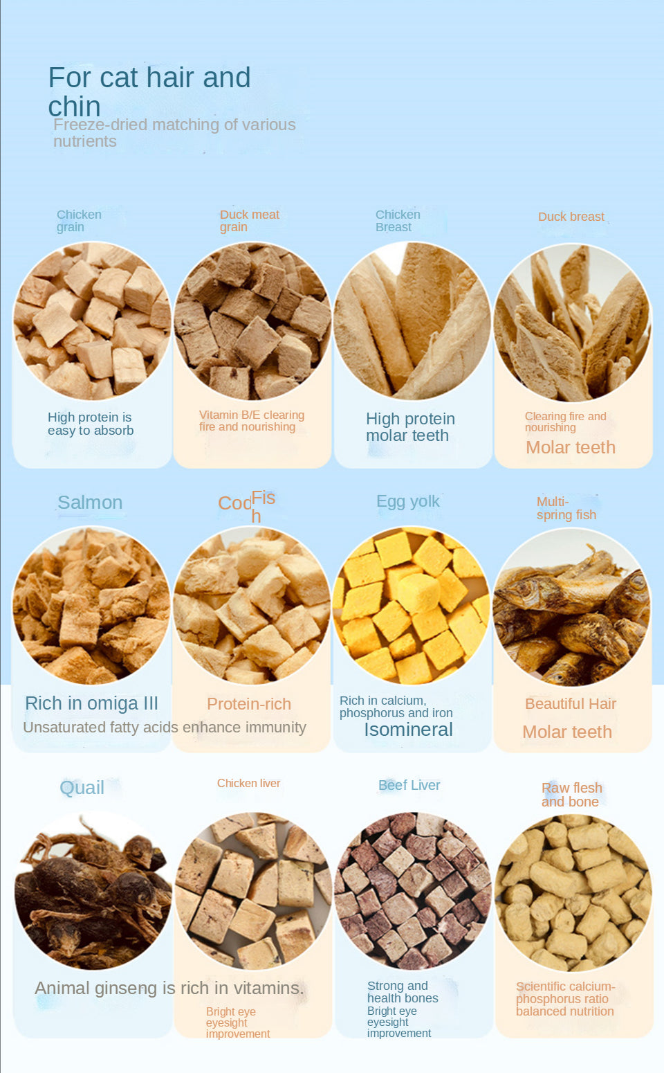 Cat snacks pet freeze-dried 500g freeze-dried barrel chicken chicken breast quail spring fish raw