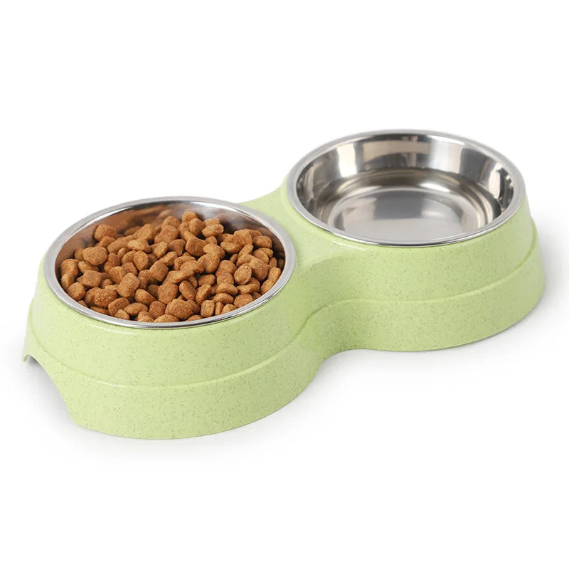 Double Bowls Stainless Steel Pet Feeder Dish Drinking Water Food Tray Cat Puppy Feeding Supplies 2024 New