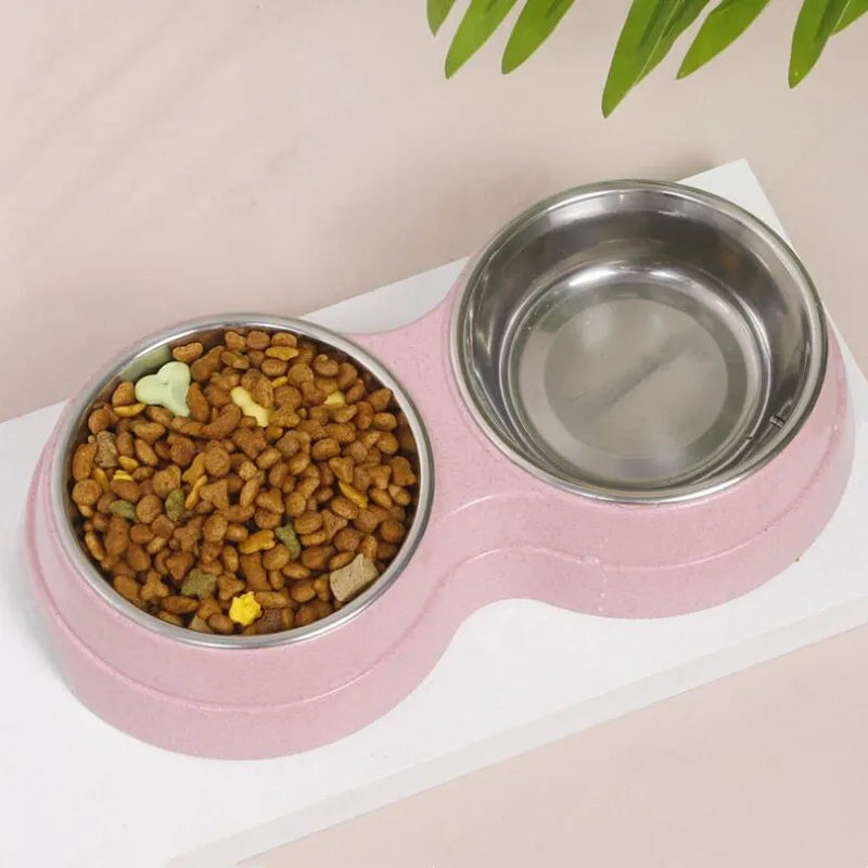Double Bowls Stainless Steel Pet Feeder Dish Drinking Water Food Tray Cat Puppy Feeding Supplies 2024 New