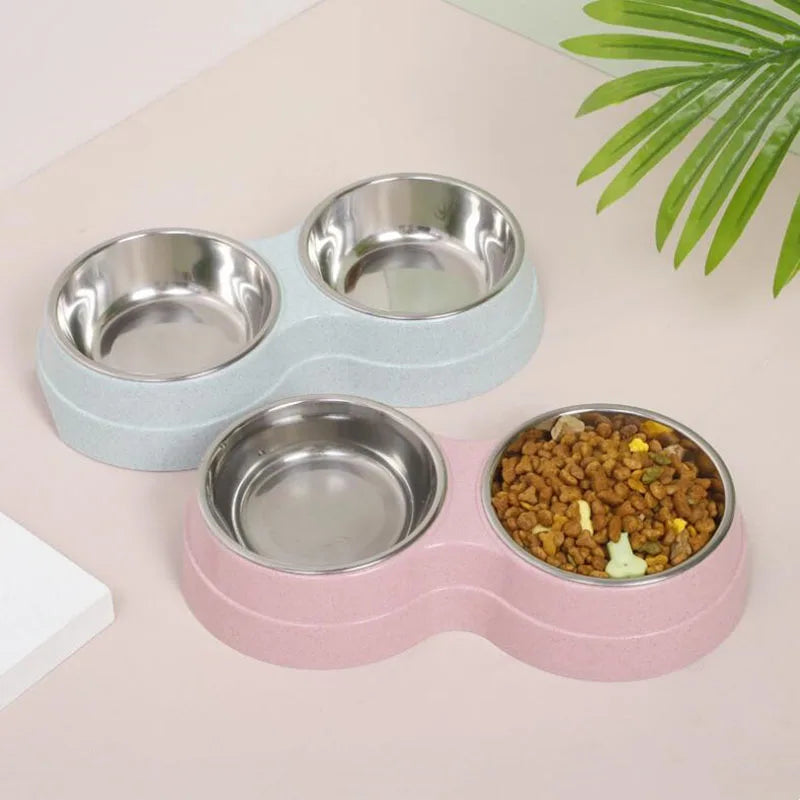 Double Bowls Stainless Steel Pet Feeder Dish Drinking Water Food Tray Cat Puppy Feeding Supplies 2024 New