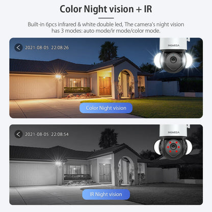 INQMEGA 5MP Wifi TUYA CAMERA Smart Cloud PTZ IP Camera with Night Vision WIFI Outdoor Foodlight Video Surveillance Cam for Yard
