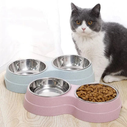Double Bowls Stainless Steel Pet Feeder Dish Drinking Water Food Tray Cat Puppy Feeding Supplies 2024 New