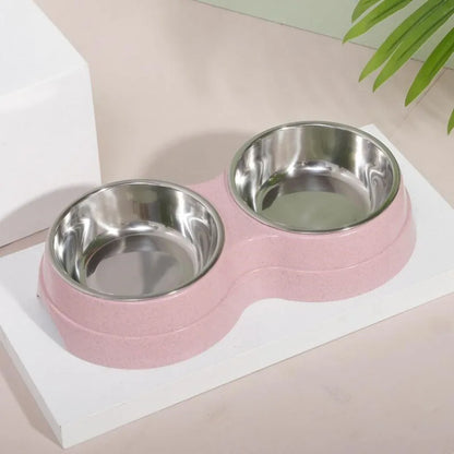 Double Bowls Stainless Steel Pet Feeder Dish Drinking Water Food Tray Cat Puppy Feeding Supplies 2024 New