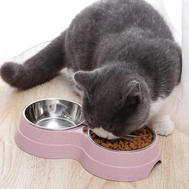 Double Bowls Stainless Steel Pet Feeder Dish Drinking Water Food Tray Cat Puppy Feeding Supplies 2024 New
