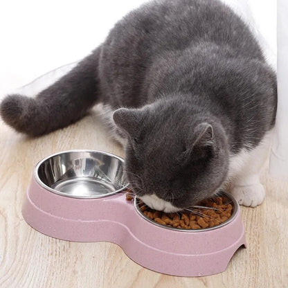 Double Bowls Stainless Steel Pet Feeder Dish Drinking Water Food Tray Cat Puppy Feeding Supplies 2024 New