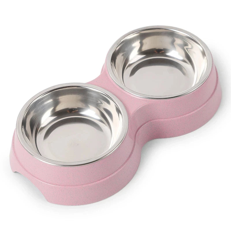 Double Bowls Stainless Steel Pet Feeder Dish Drinking Water Food Tray Cat Puppy Feeding Supplies 2024 New