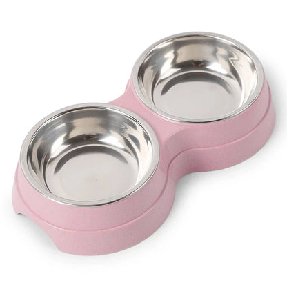 Double Bowls Stainless Steel Pet Feeder Dish Drinking Water Food Tray Cat Puppy Feeding Supplies 2024 New