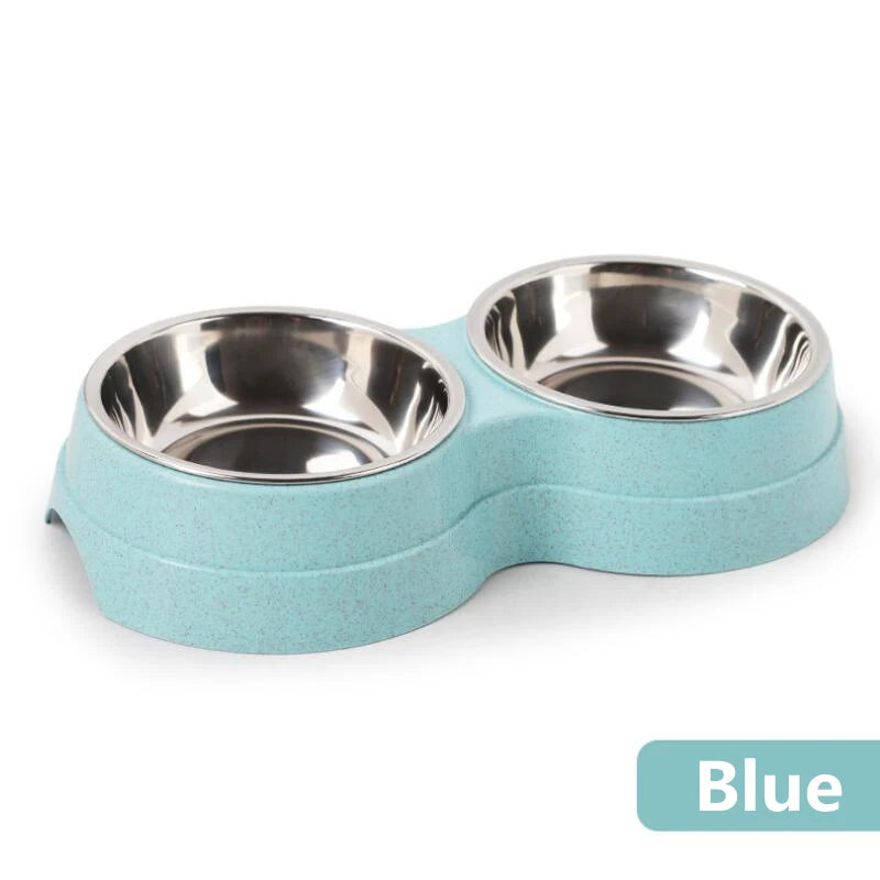 Double Bowls Stainless Steel Pet Feeder Dish Drinking Water Food Tray Cat Puppy Feeding Supplies 2024 New