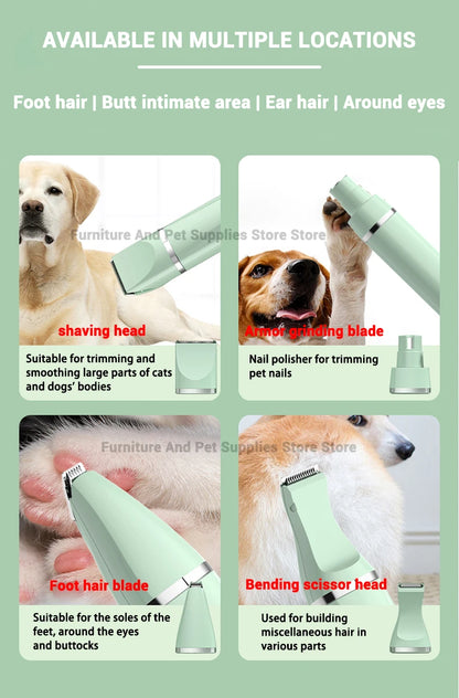 Professional 4-in-1 Electric Pet Grooming Tool Set Dog Hair Clippers USB Rechargeable Pets Haircut Trimmer Shaver Cats Supplies