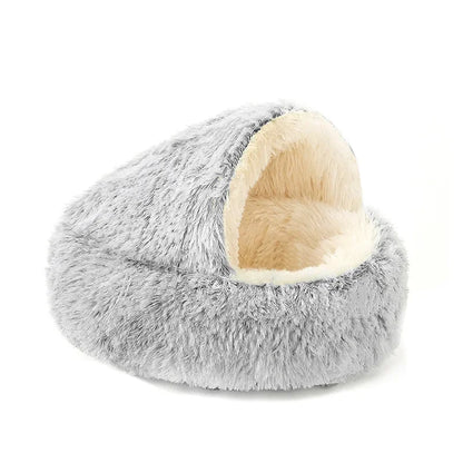 Round Plush Cat Bed Deep Sleep Bed for Cats Winter Warm Dog House Cushion Luxury Long Plush Kitten Puppy Sleeping Sofa Nest