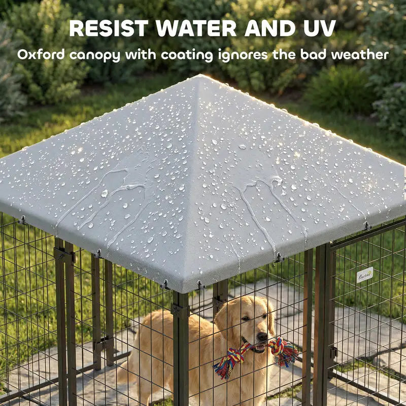 Lockable Dog House Kennel with Water-resistant Roof for Small and Medium Sized Pets, 4.6' x 4.6' x 5'
