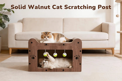 Walnut Cat Scratching House, Durable Cardboard Scratcher & House for Indoor Cats, Multi-Functional Hideout for Scratching, Playing & Resting, Easy to Assemble.