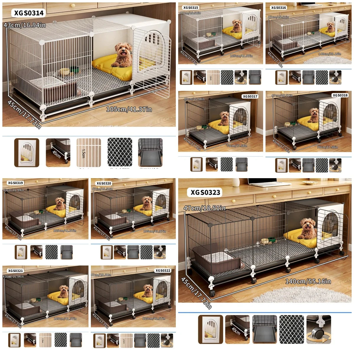 Dog Cage for Small and Medium-Sized Dogs, Indoor Household Use, Teddy Bichon Dog House with Tray, Integrated Toilet, Cat Cage, Dog Fence