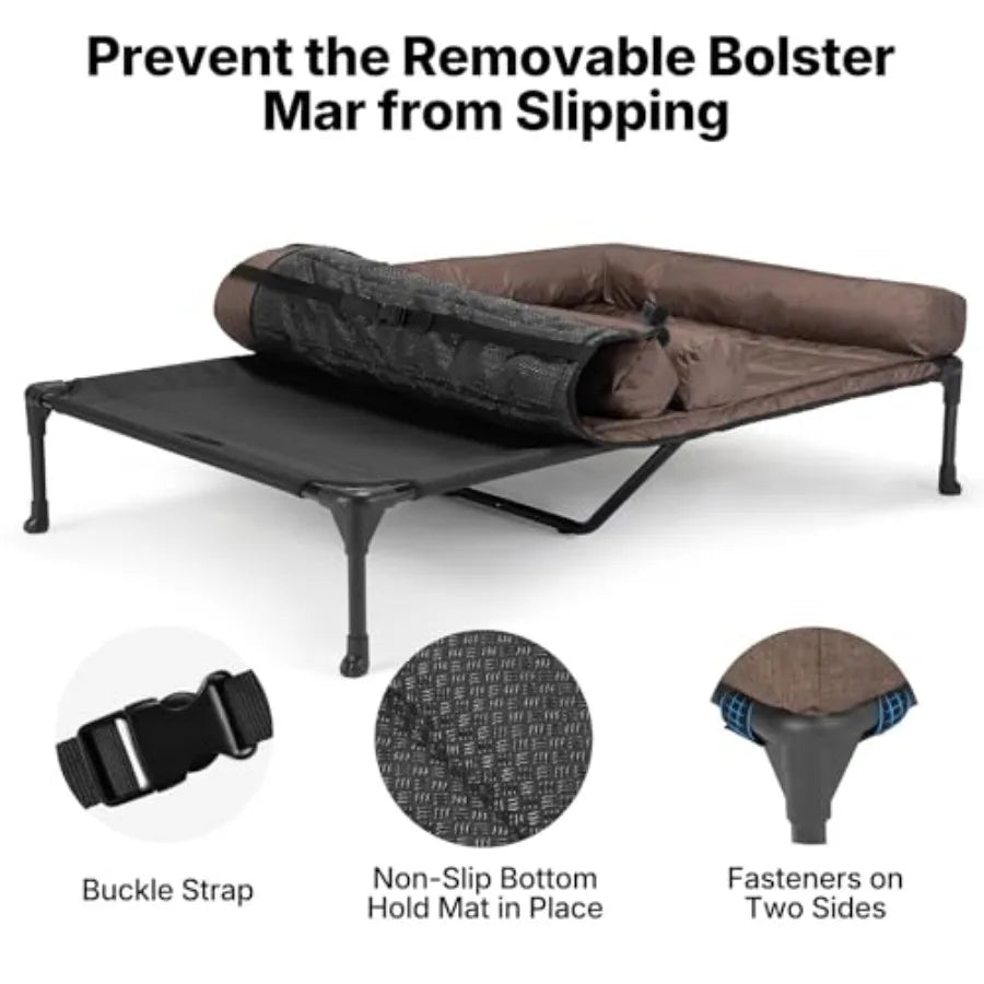 Cooling Raised Dog Beds + Waterproof Double Dog Bed Cushion for Two Medium Dogs Elevated Pet Cot with Removable Bolster Mat Bre