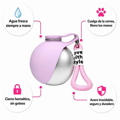 Portable Outdoor Pet Stainless Steel Water Cup Dog Water Bottle with Bowl for Cat 304 Stainless Steel Safe Food-Grade Silicone
