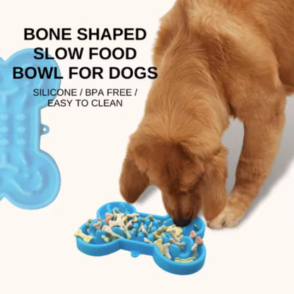 Pet Slow Food Bowl Silicone Bone Shaped Anti-Skid Dog Bowl Cats Feeding Bowls Leakproof Food Feeder Training Dog Slow Food Pet