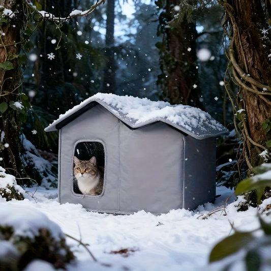 KEMORELA Winter Outdoor Warm Cat Shelter with Shelf Durable Oxford Cloth Construction, Windproof Design,for Small Breeds & Cats - Pet Suppie